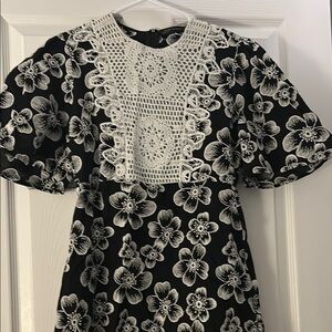 Black and White Floral Dress with Crochet Detail